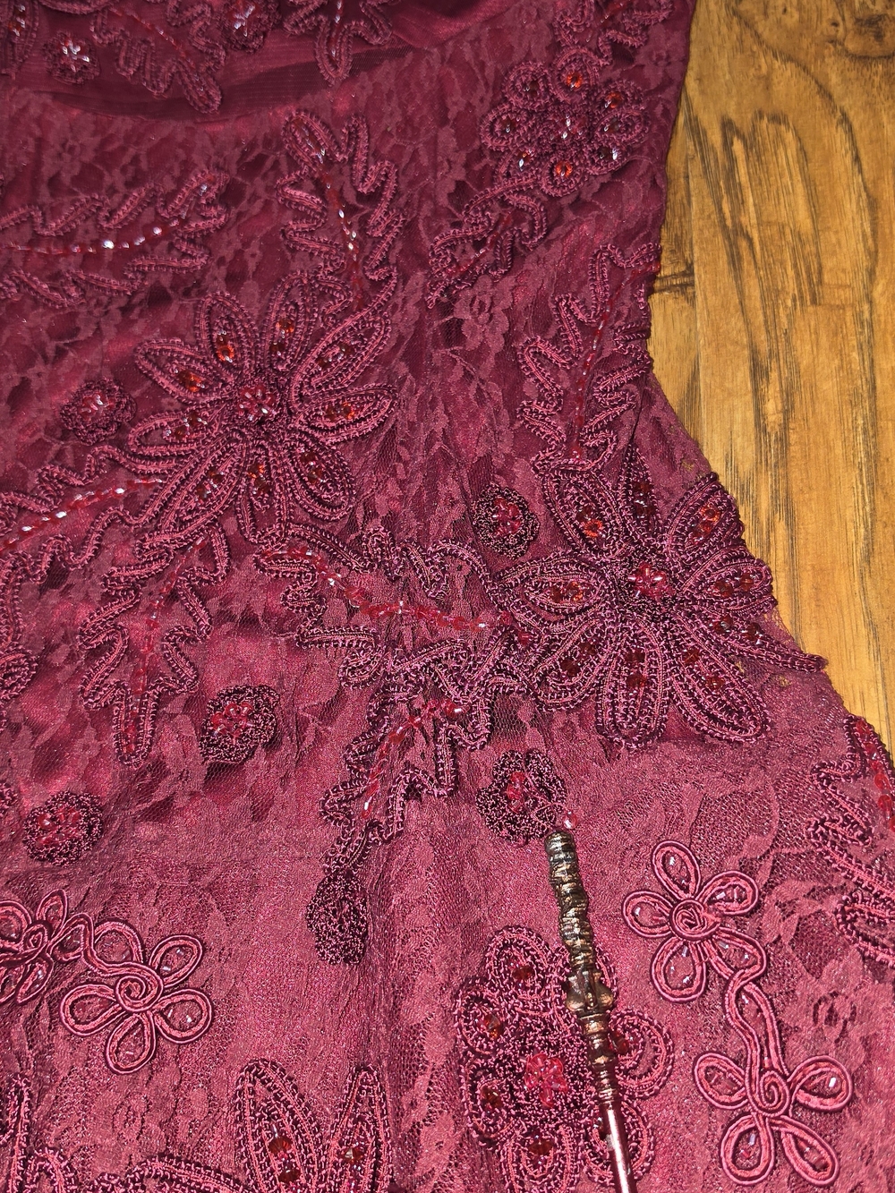 Sue Wong Nocturne Lace Sequin Beaded Evening Cocktail Dress Burgundy Womens Sz12 - Picture 8 of 9